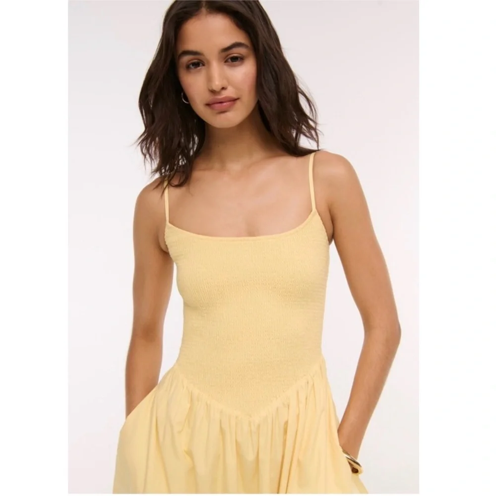 NWT Abercrombie & Fitch Sydney Smocked Drop Waist A-Line Midi Dress Yellow Small - Picture 10 of 10